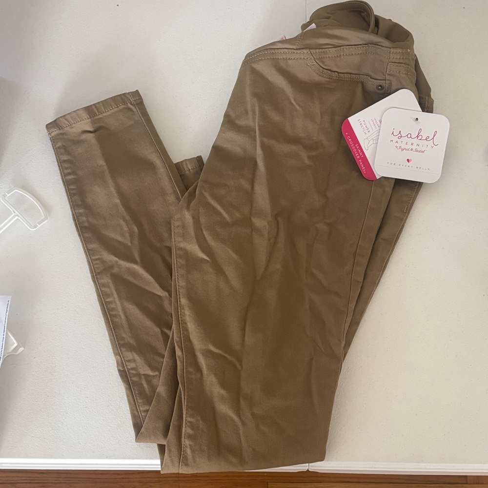 Isabel Maternity by Ingrid & Isabel Tan Skinny Crossover Panel Pants NWT